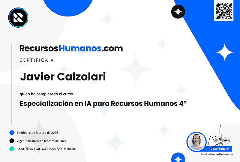 Ejemplo de diploma verificado de RecursosHumanos.com