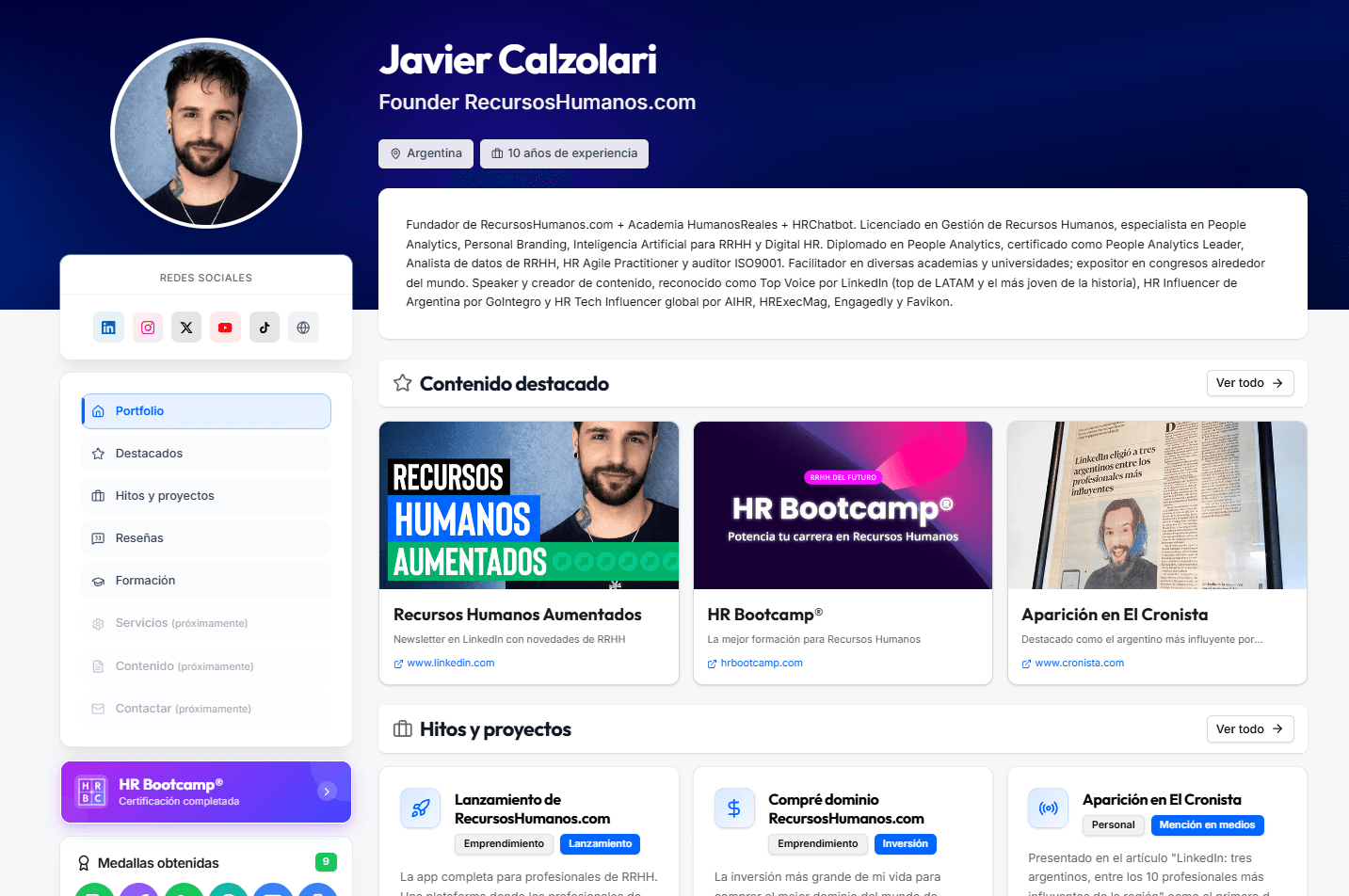 Ejemplo de portfolio profesional en RecursosHumanos.com