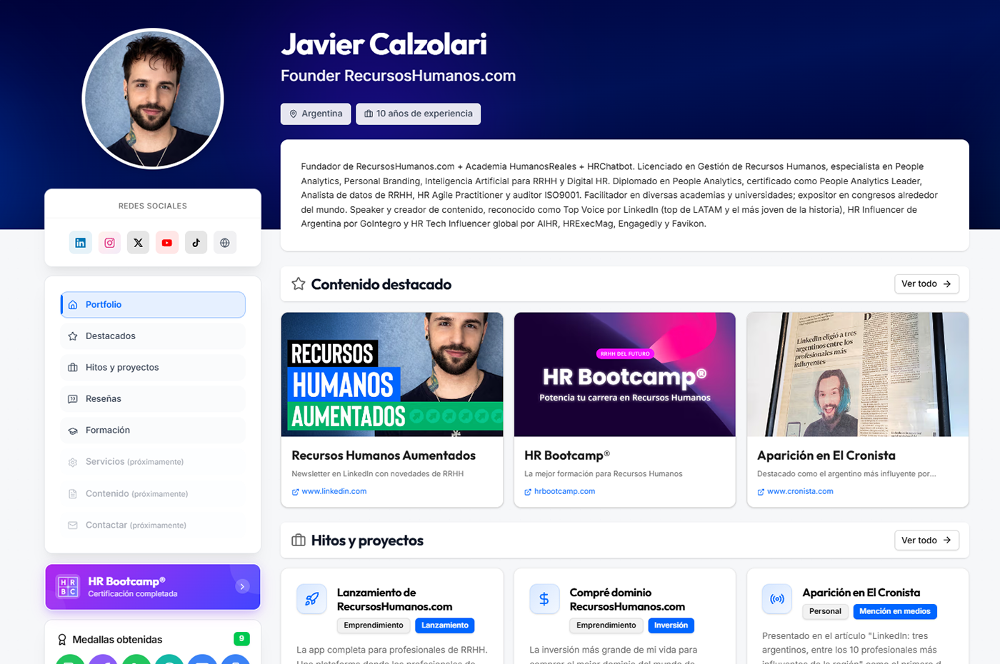 Ejemplo de portfolio profesional en RecursosHumanos.com