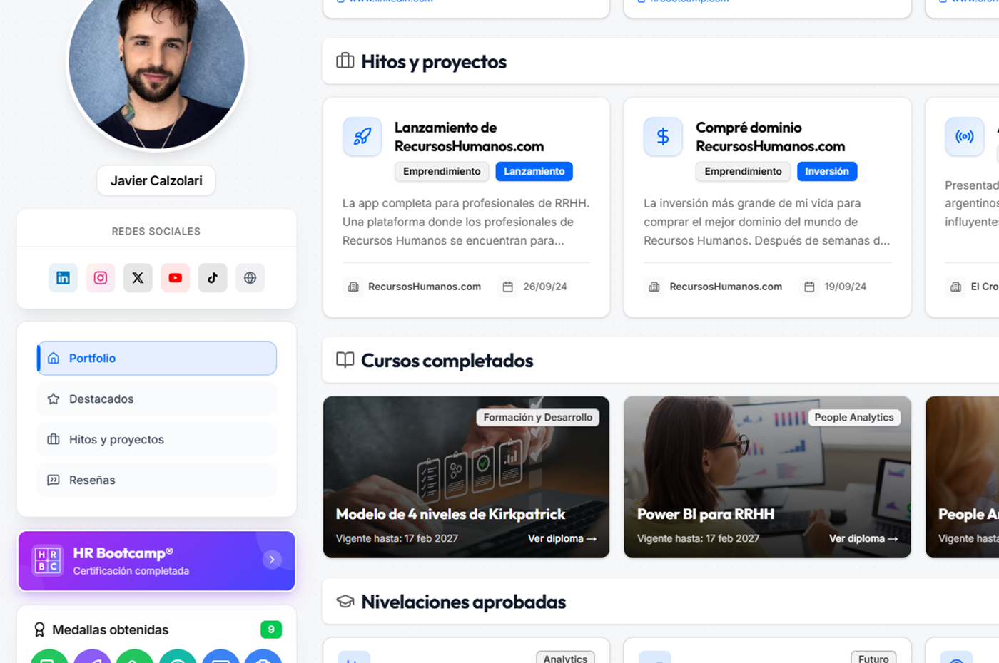 Ejemplo de portfolio profesional en RecursosHumanos.com